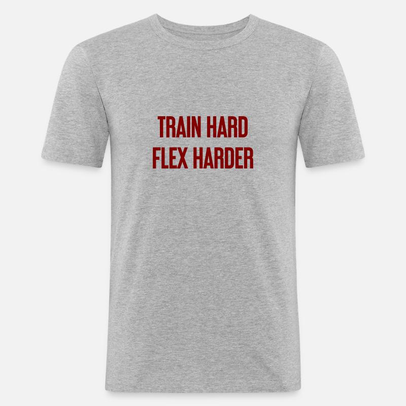Train Hard Flex Harder - Männer Slim Fit T-Shirt - Grau meliert