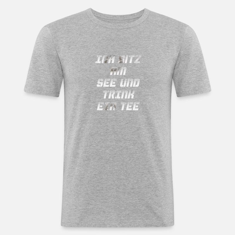 Ich sitz am See und trink ein Tee - Männer Slim Fit T-Shirt - Grau meliert