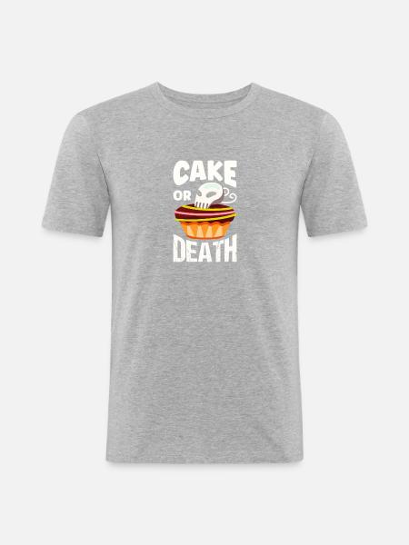 Lustige Torte Oder Tod - Männer Slim Fit T-Shirt - Grau meliert