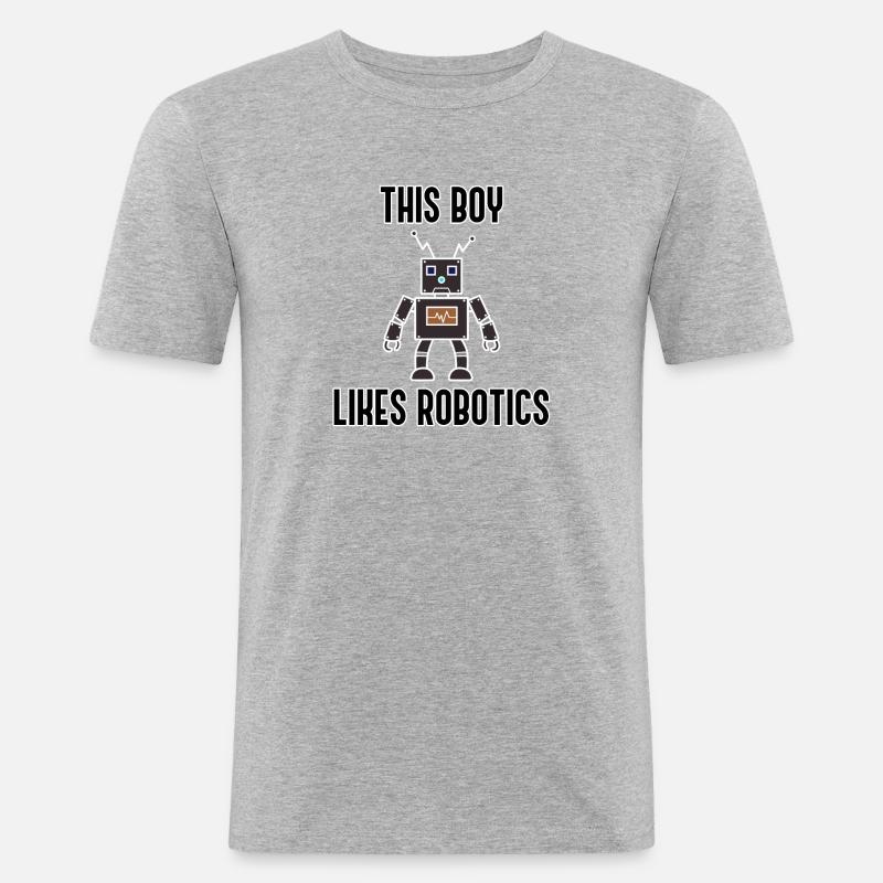 Junge mag Roboter Ironische Robotertechnik - Männer Slim Fit T-Shirt - Grau meliert