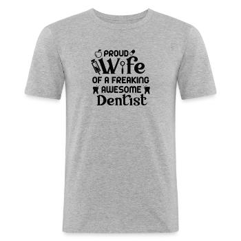 Zahnarzthelferin Zahnarzt Zahn Ehefrau Verheiratet - Männer Slim Fit T-Shirt - Grau meliert - Vorne - Nik (191cm)