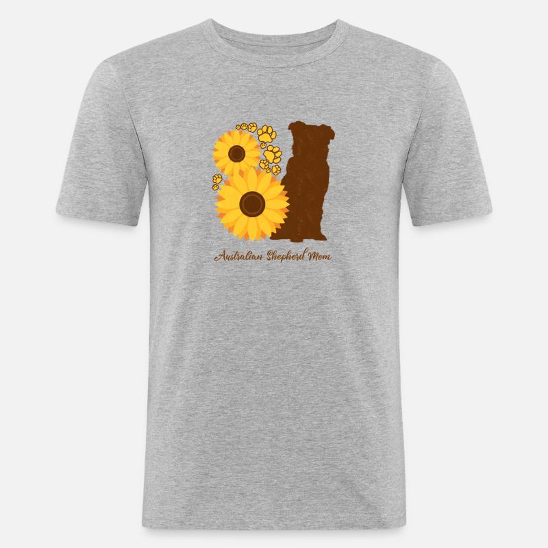Sonnenblumenmutter - Australischer Schäferhund - Männer Slim Fit T-Shirt - Grau meliert