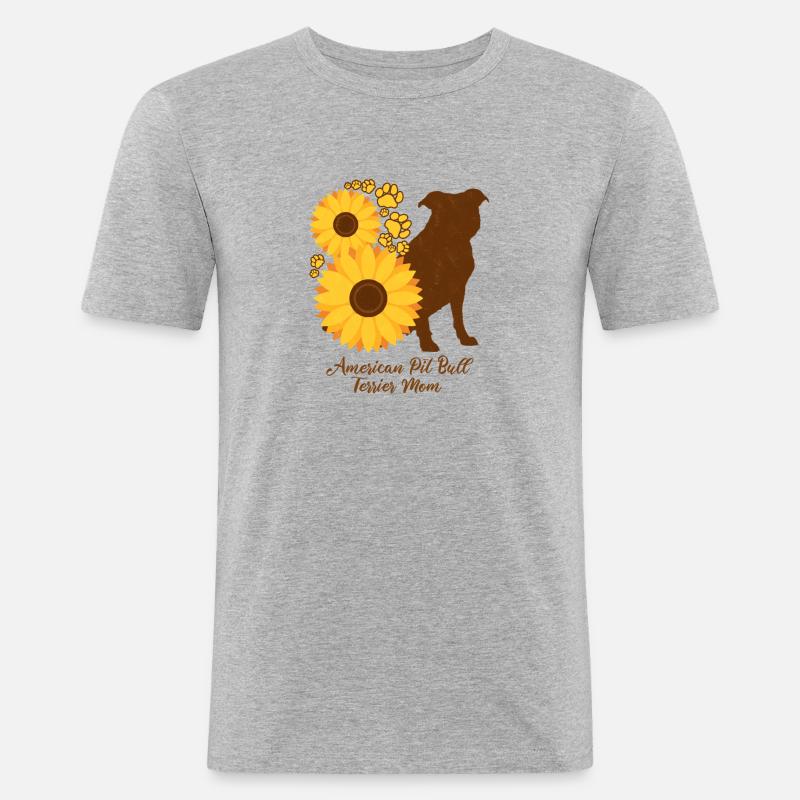 Sonnenblumenmutter - Pitbullterrier - Männer Slim Fit T-Shirt - Grau meliert