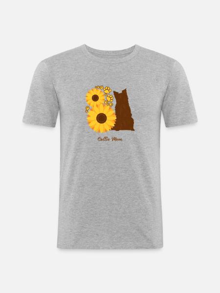 Sonnenblumenmutter - Collie Spaniel - Männer Slim Fit T-Shirt - Grau meliert