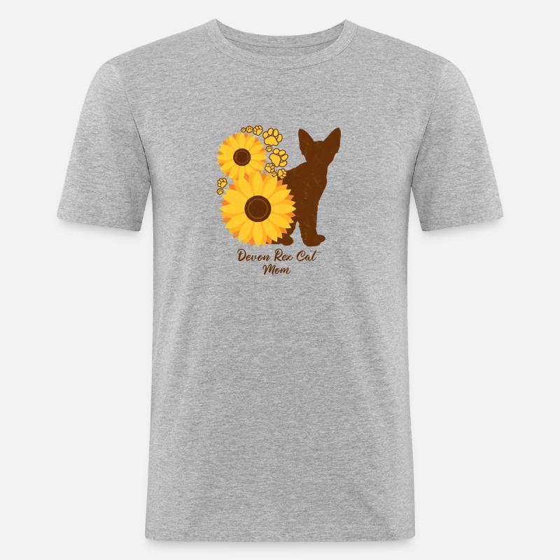 Sonnenblumenmutter - Devon Rex Cat - Männer Slim Fit T-Shirt - Grau meliert