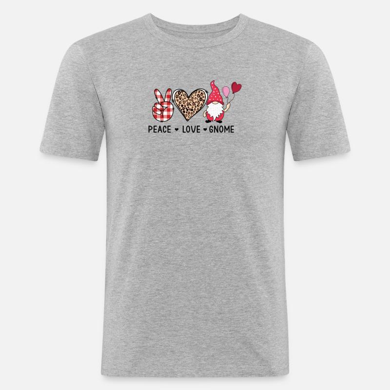 Frieden Liebe Gartenzwerg Gnom - Männer Slim Fit T-Shirt - Grau meliert