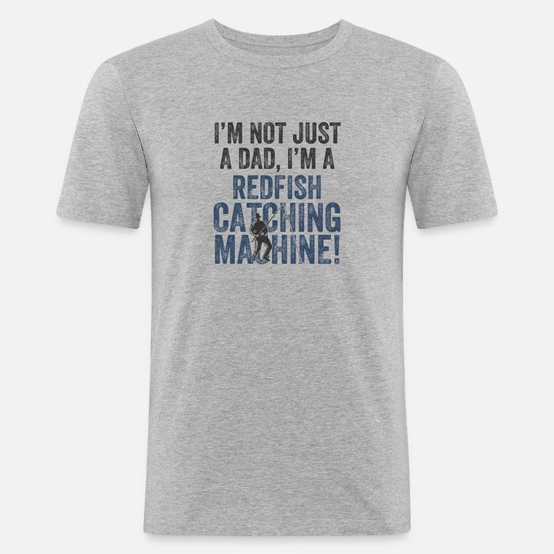 Papa Fängt – Rotbarsch Angeln - Männer Slim Fit T-Shirt - Grau meliert