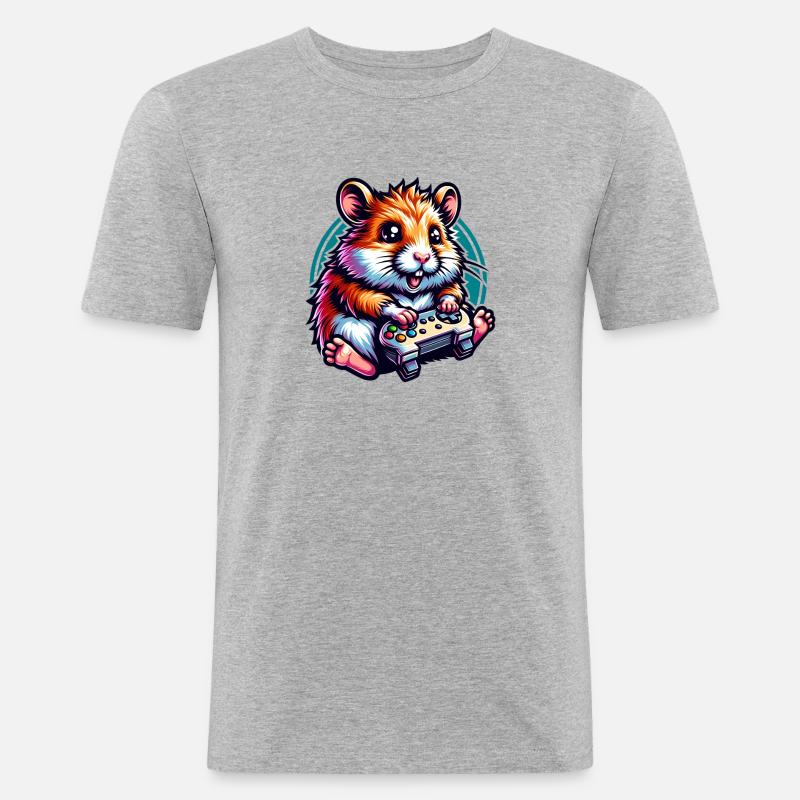 Hamster Mit Videospiel-Controller Illustration - Männer Slim Fit T-Shirt - Grau meliert