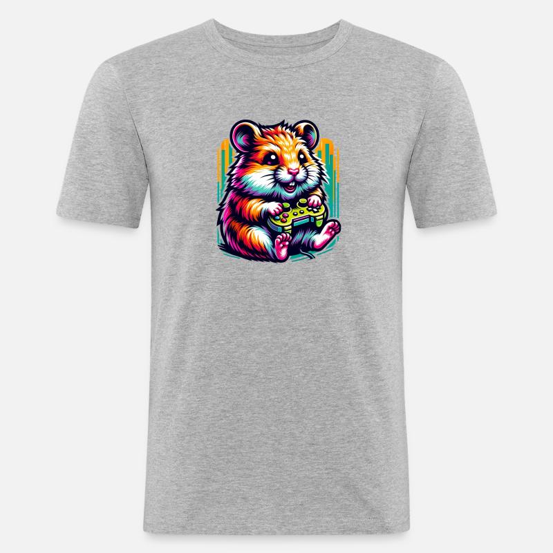 Playing hamster with controller - Men's Slim Fit T-Shirt - heather grey