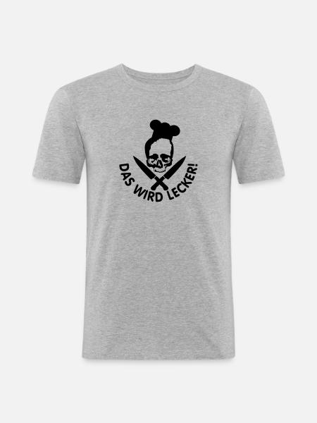 lecker kochen / kochen / lecker / skull - Männer Slim Fit T-Shirt - Grau meliert