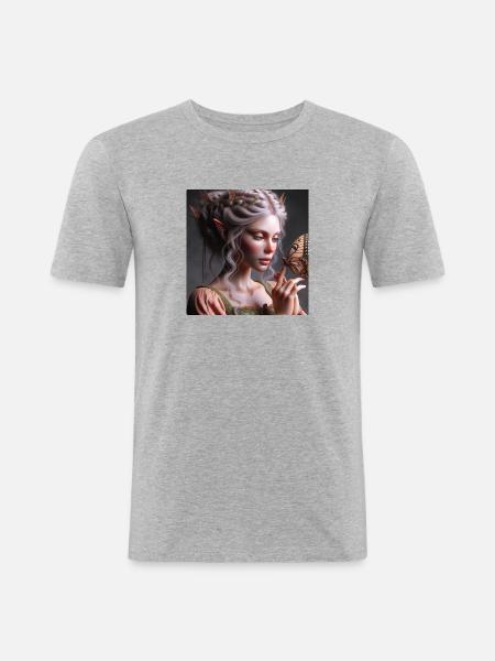 Fée et papillon. - T-shirt près du corps Homme - gris chiné