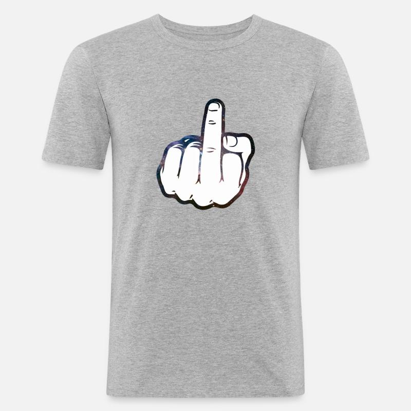 Mittelfinger Comic - Männer Slim Fit T-Shirt - Grau meliert