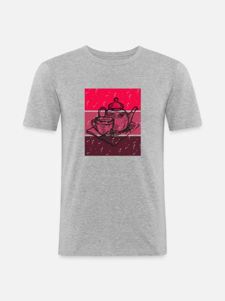 Red Retro Tea Time - Men's Slim Fit T-Shirt - heather grey