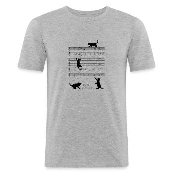 Katzen Musik Noten - Männer Slim Fit T-Shirt - Grau meliert - Vorne - Nik (191cm)