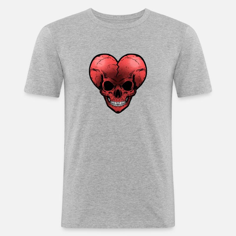 Schädel der Liebe - Männer Slim Fit T-Shirt - Grau meliert