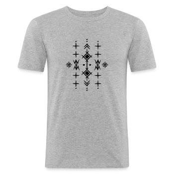 Berber-Motiv - Männer Slim Fit T-Shirt - Grau meliert - Vorne - Nik (191cm)