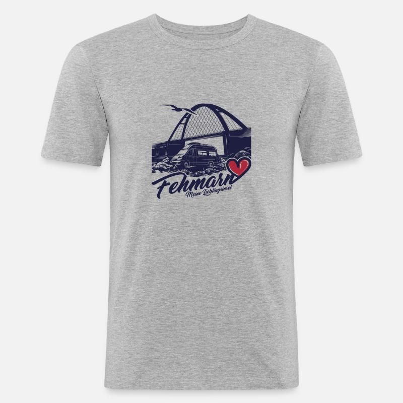 FEHMARN LIEBLINGSINSEL - Männer Slim Fit T-Shirt - Grau meliert