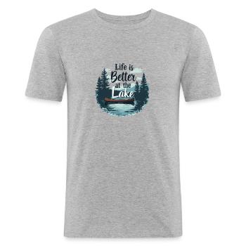 LIFE IS BETTER AT THE LAKE - Men's Slim Fit T-Shirt - heather grey - Front - Nik (191cm)