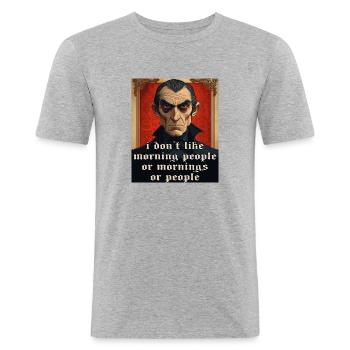 Witziger Vampir mit Spruch für Halloween - Männer Slim Fit T-Shirt - Grau meliert - Vorne - Nik (191cm)