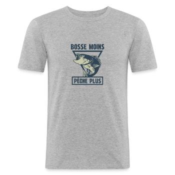 bosse moins pêche plus - T-shirt près du corps Homme - gris chiné - Devant - Nik (191cm)