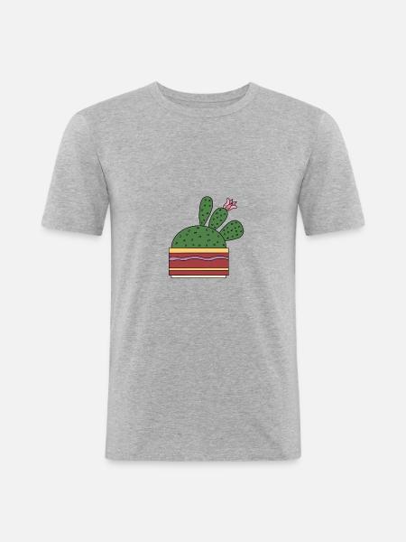 Cactus WIth Beautiful Flower - Men's Slim Fit T-Shirt - heather grey