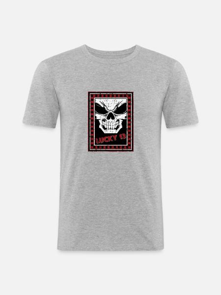 Lucky 13 Skull - Men's Slim Fit T-Shirt - heather grey