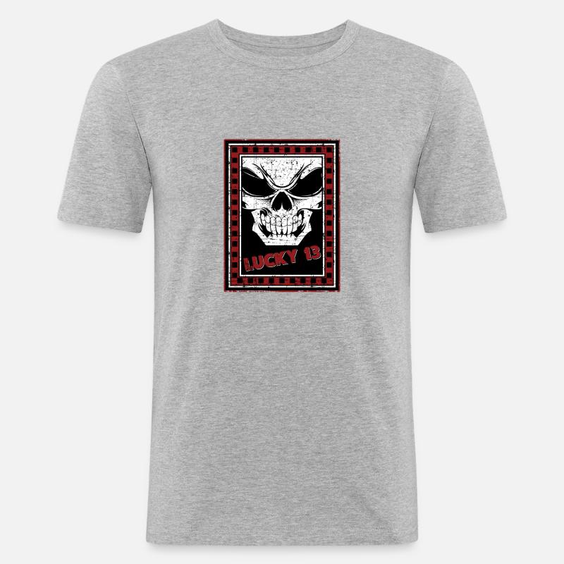 Glücklicher Schädel 13 - Männer Slim Fit T-Shirt - Grau meliert