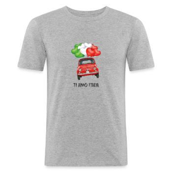 Ti amo Italia - Ich liebe dich Italien + Fiat500 - Männer Slim Fit T-Shirt - Grau meliert - Vorne - Nik (191cm)