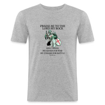 Tempeliers zeggen tempeliers ridder citaat - Mannen slim fit T-shirt - grijs gemêleerd - Voor - Nik (191cm)