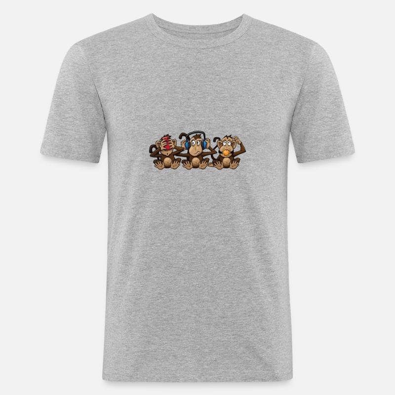 3 Wise Monkeys Designs - Männer Slim Fit T-Shirt - Grau meliert