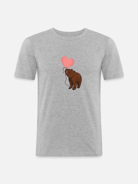 Bear with heart balloon - Men's Slim Fit T-Shirt - heather grey