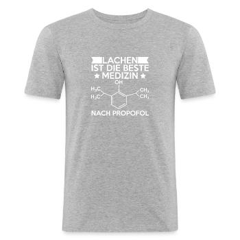 Lachen Ist Die Beste Medizin Nach Propofol Lustige - Männer Slim Fit T-Shirt - Grau meliert - Vorne - Nik (191cm)