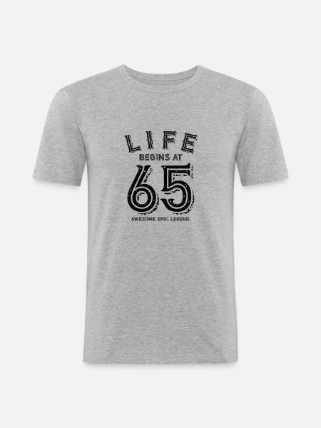 65 jaar verjaardag 65 jaar levensgeschenk - Mannen slim fit T-shirt - grijs gemêleerd