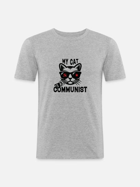 Min kat er kommunist - Herre Slim Fit T-Shirt - grå meleret