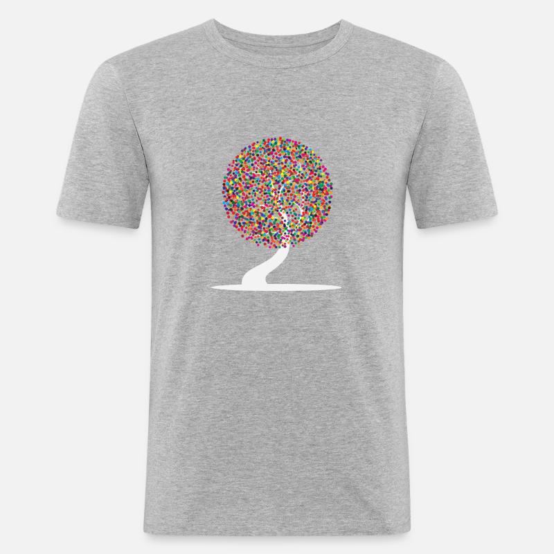Bunter Baum - Männer Slim Fit T-Shirt - Grau meliert