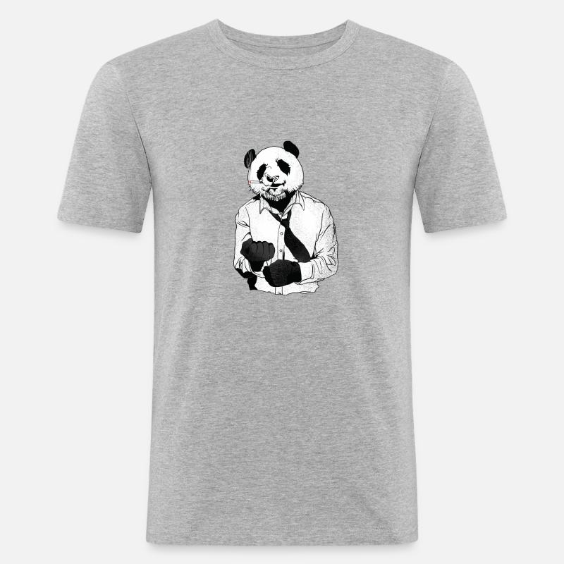 Panda - Ready to Rumble - Männer Slim Fit T-Shirt - Grau meliert