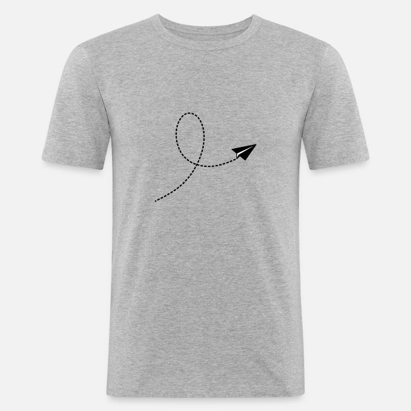 Papierflieger mit Flugbahn - Männer Slim Fit T-Shirt - Grau meliert