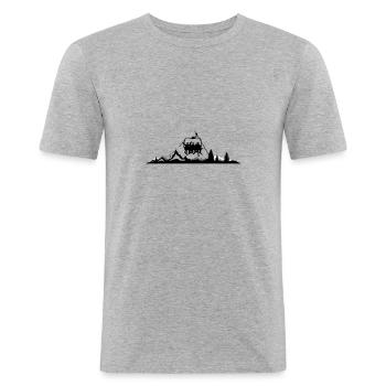 Winter - Skigebiet Sessellift - Männer Slim Fit T-Shirt - Grau meliert - Vorne - Nik (191cm)