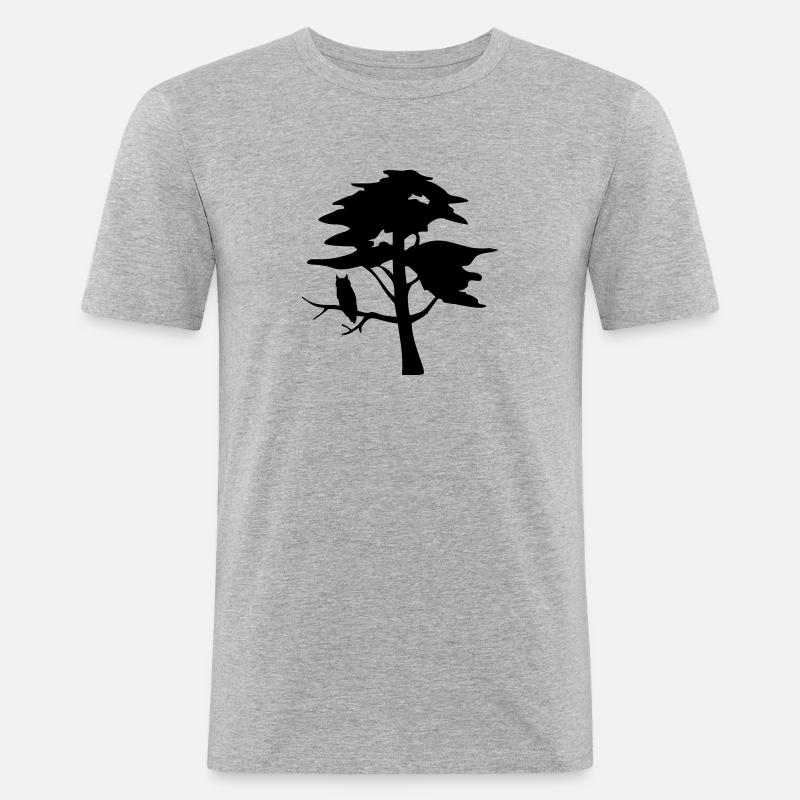 Baum und Eule - Männer Slim Fit T-Shirt - Grau meliert