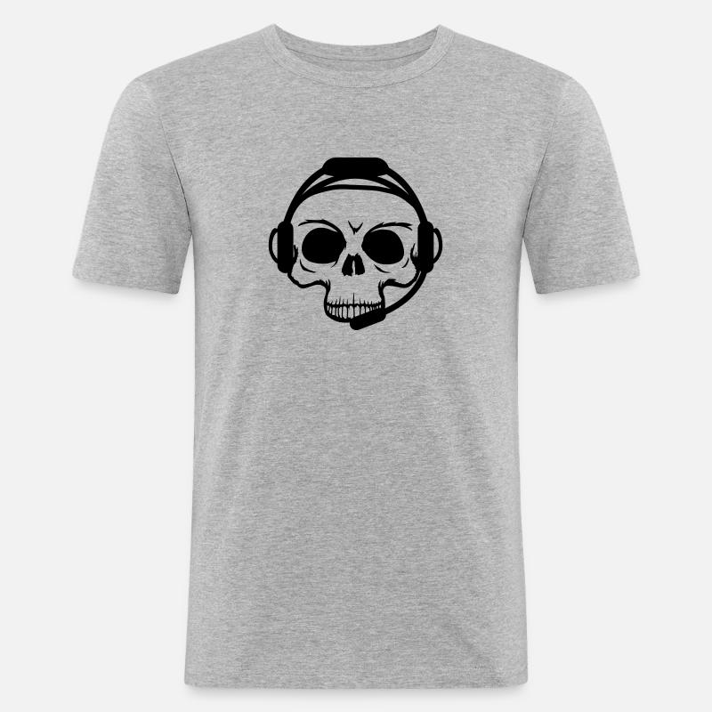 cuffie auricolare teschio cranio scheletro morte m - Maglietta aderente da uomo - grigio melange