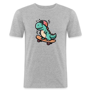 Dino skater - Cool sk8 raptor - T-shirt près du corps Homme - gris chiné - Devant - Nik (191cm)