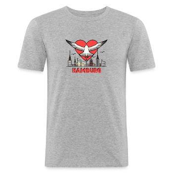 Nordsee Moin Möwe I LOVE Hamburg Perle Souvenir - Männer Slim Fit T-Shirt - Grau meliert - Vorne - Nik (191cm)