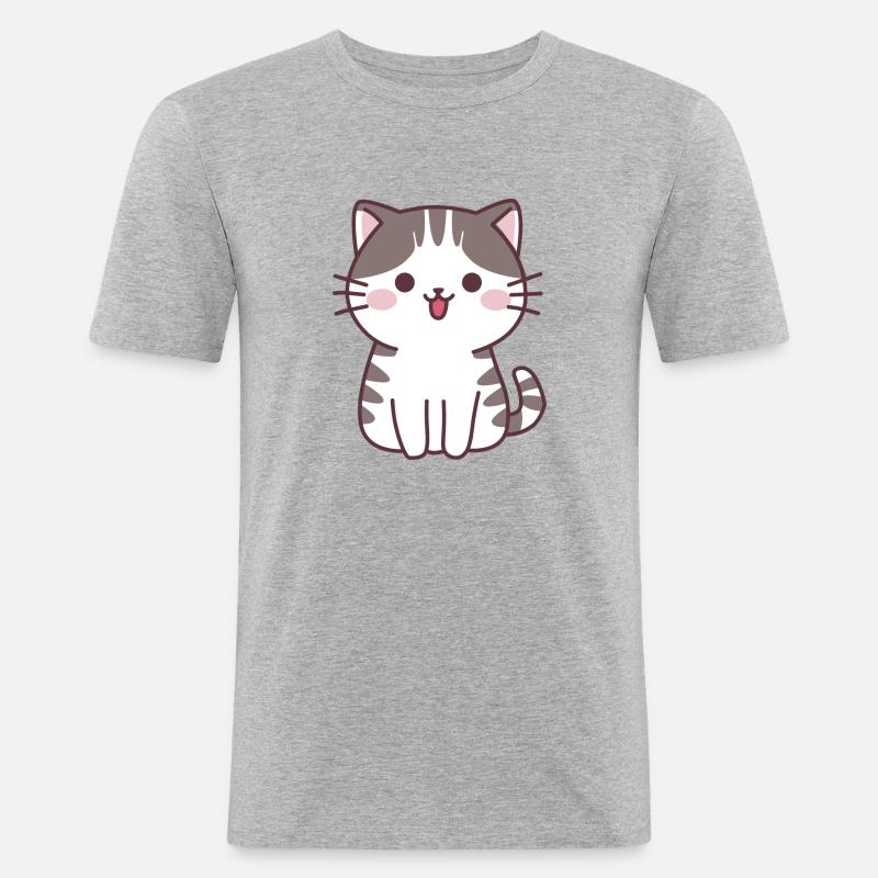 Süße Katze - Comic-Katze - Männer Slim Fit T-Shirt - Grau meliert