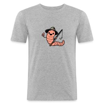 Angler Wurm Angel Hut Fischer Regenwurm Haken - Männer Slim Fit T-Shirt - Grau meliert - Vorne - Nik (191cm)
