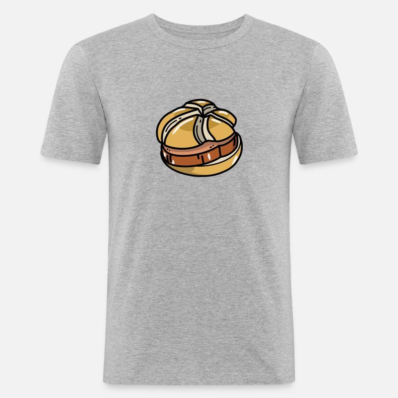 Comic Leberkäs Leberkäse Fleischkäse Brötchen - Männer Slim Fit T-Shirt - Grau meliert