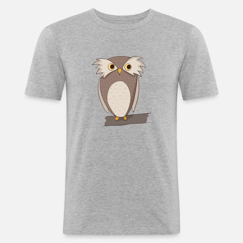 Eule Comic - Männer Slim Fit T-Shirt - Grau meliert