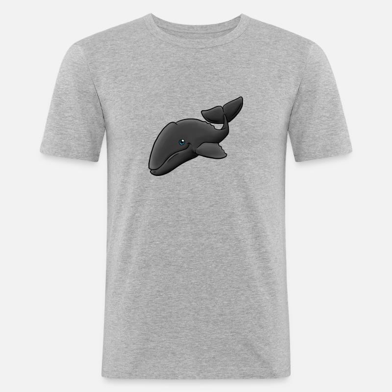 Kleiner Grauwal - Männer Slim Fit T-Shirt - Grau meliert