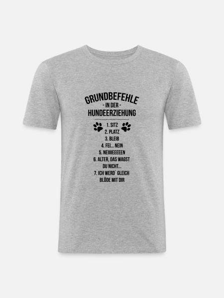 Lustige Befehle Kommandos Hunde - Männer Slim Fit T-Shirt - Grau meliert