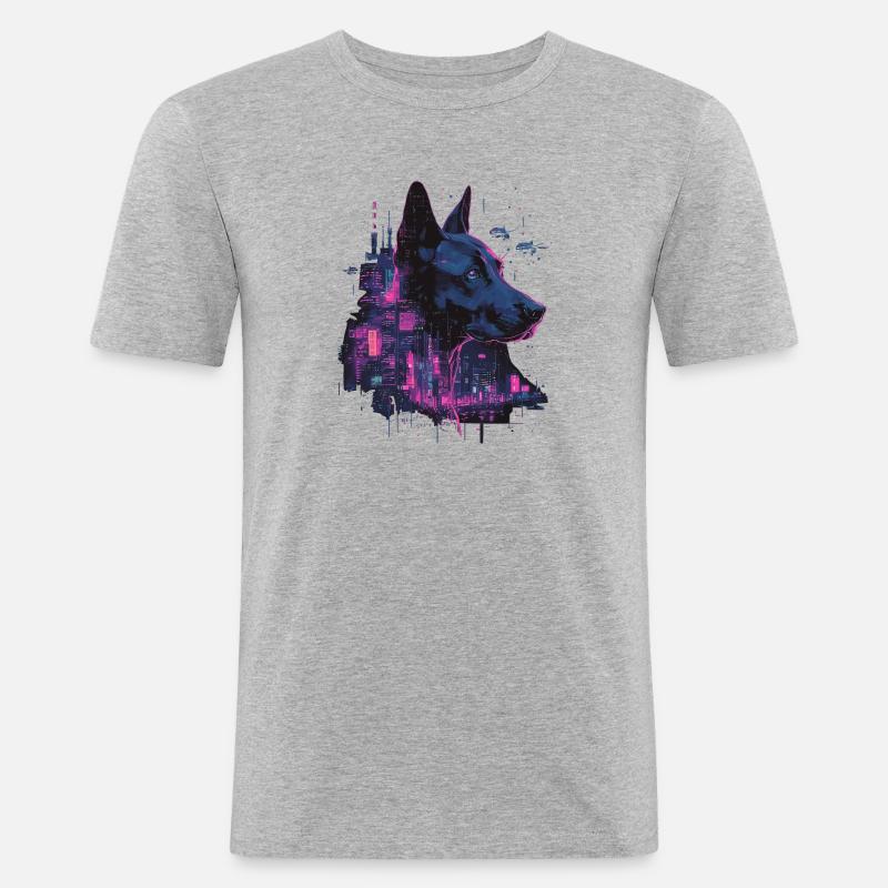 dobermann cyberpunk - Männer Slim Fit T-Shirt - Grau meliert