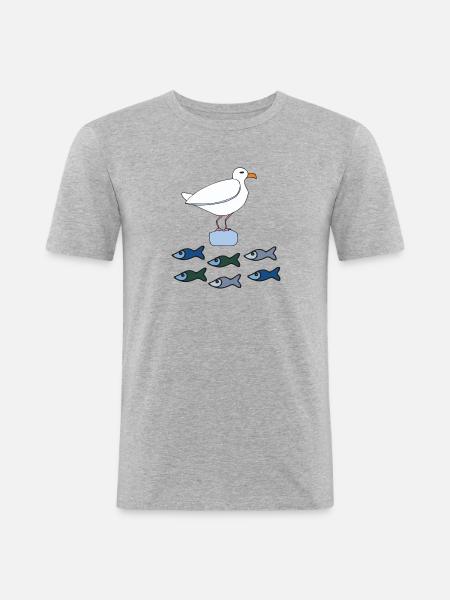 möve mit fischen - Männer Slim Fit T-Shirt - Grau meliert